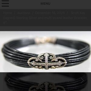 Scott Kay (signed) Sterling Silver and multi strand leather Bracelet, 8".